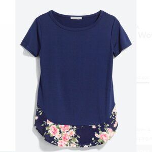 Loveappella Harriett Woven Hem Knit Top - Navy - XL